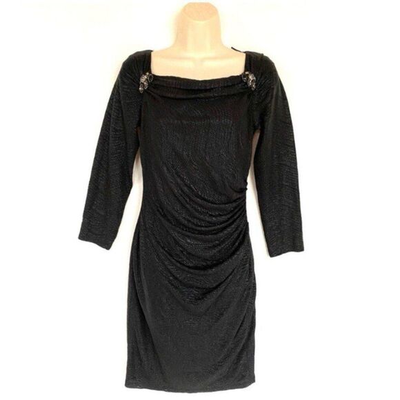 David Meister Stunning Ruched Beaded Dress 4 Black - Picture 1 of 10